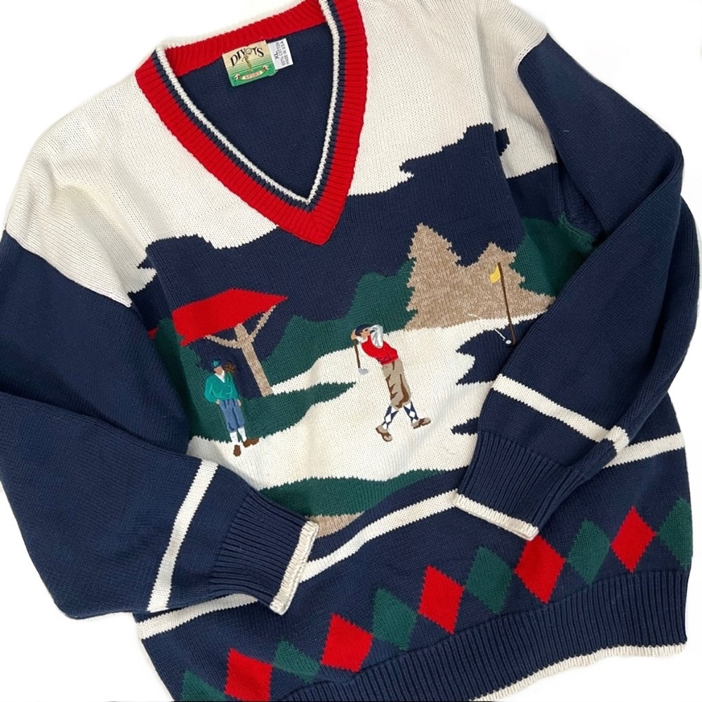 VTG All Over Golf Knit Sweater XL
